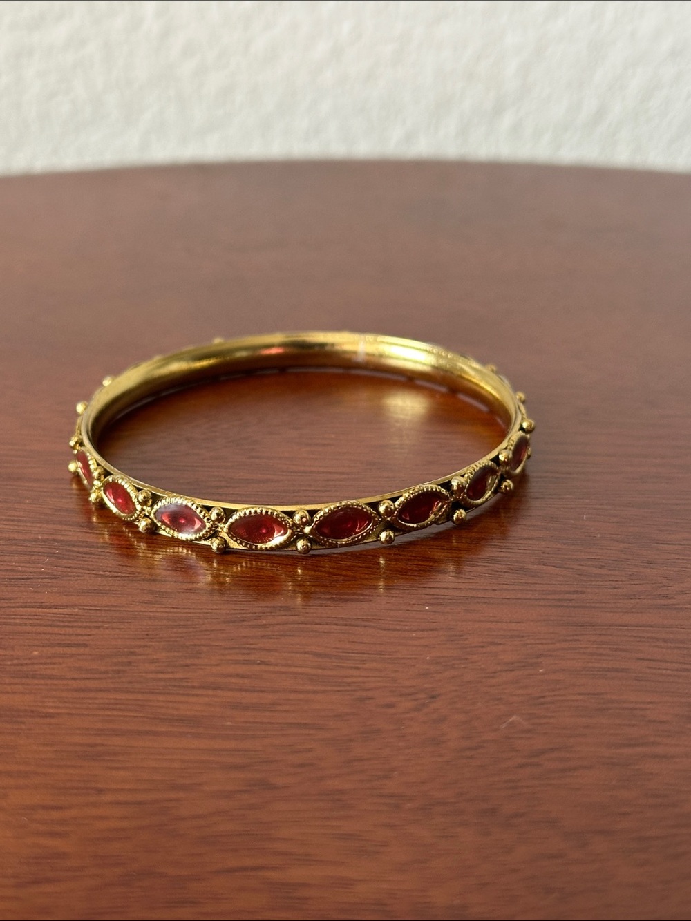 Fashion Jewelry Gold-Tone Bangle with Red Marquise Stones - Picture 1 of 7